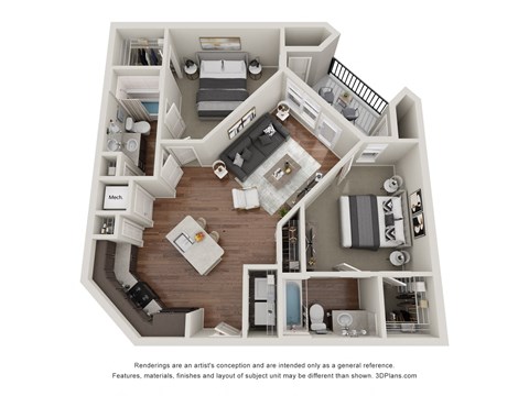 Floor plan for 2 beds, 2 baths, 948 sqft
